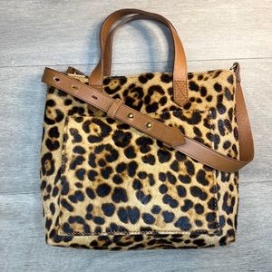 Madewell the small transport crossbody in leopard calf hair leather